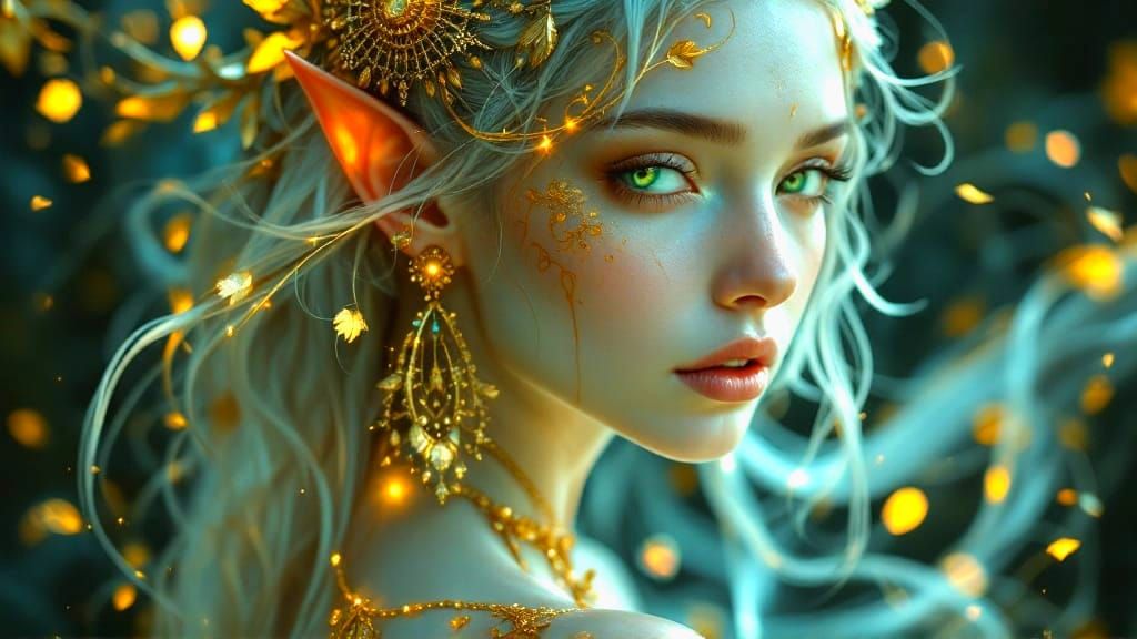 Mystical Fey Princess in a Dark, Golden Forest