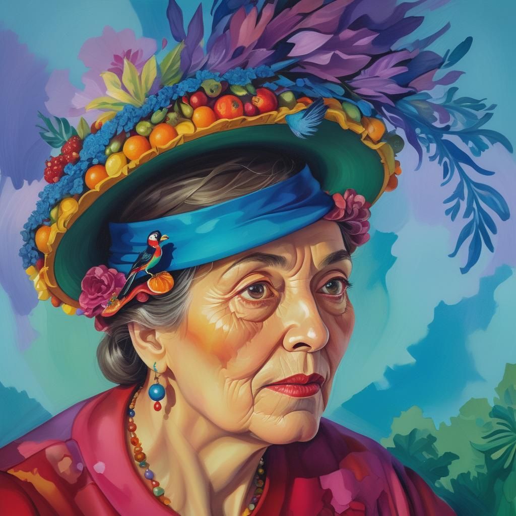 Eccentric Aunt's Surreal Portrait in Autumnal Hues