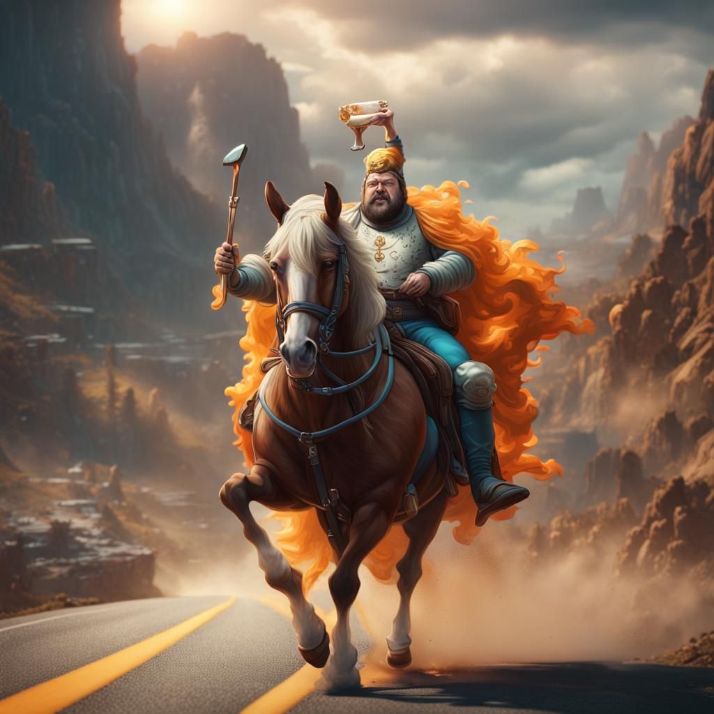Surreal Horse Rider on Highway: Fantasy Concept Art