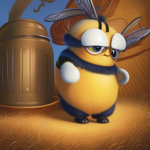 Cute Bee with Honey Pot in Pixar Style