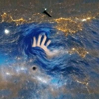 Blue Figure Ascends to Infinite Sky