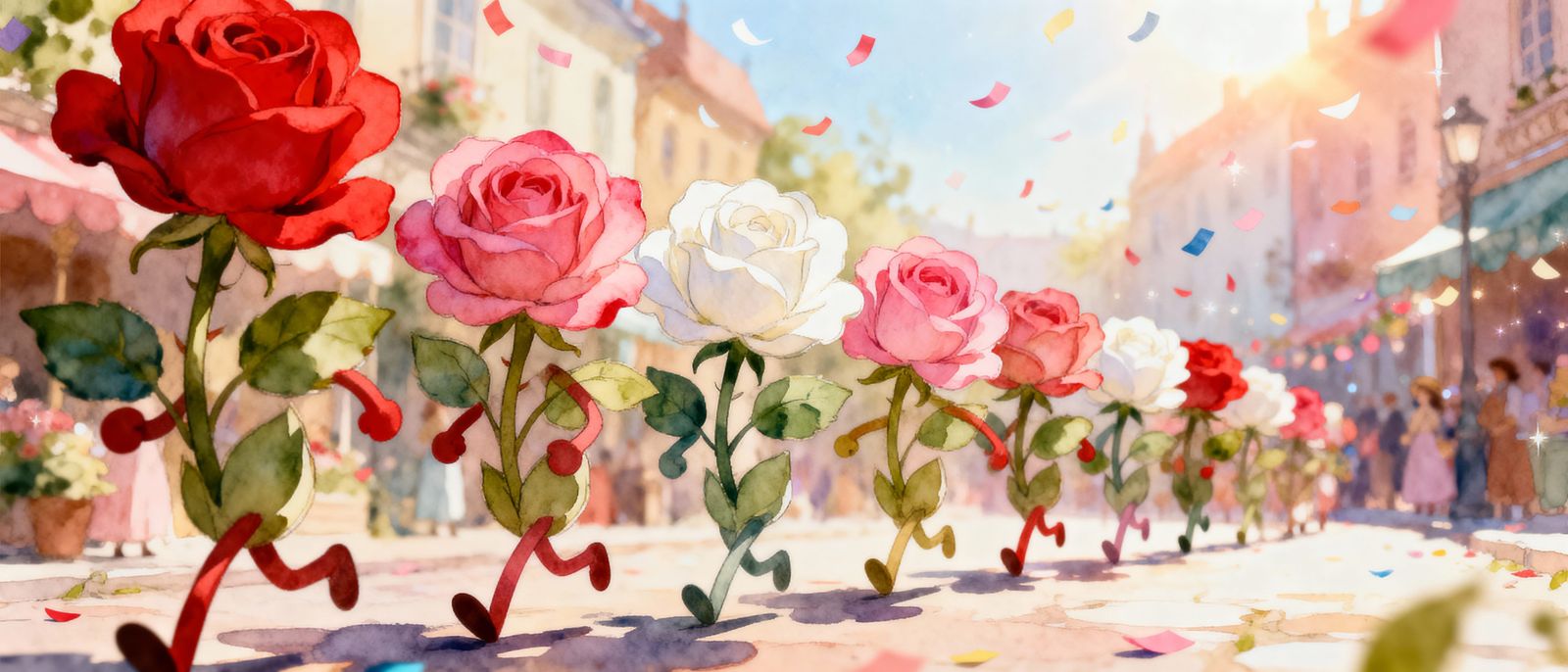 Vibrant Parade of Roses in Full Bloom