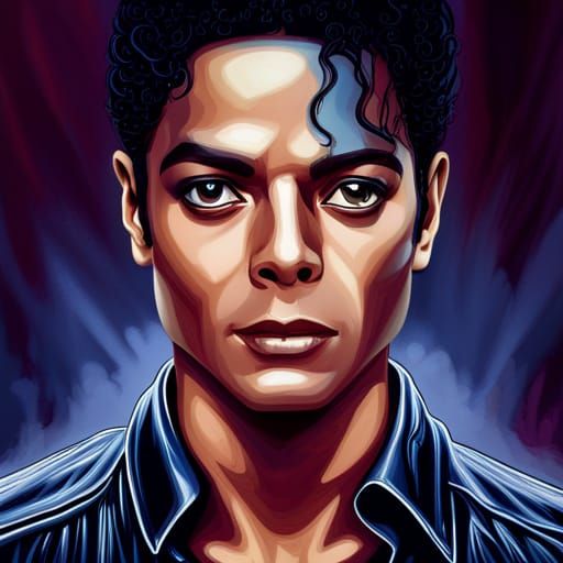Illustrate Michael Jackson's face surrounded by glowing, haunting eyes, evoking the mysterious and supernatural vibe of ...