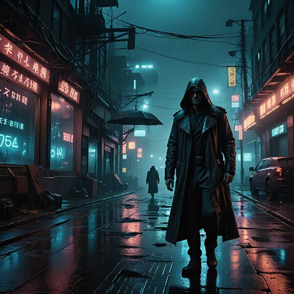 Dark Monarch in Neon Shadows: A Gritty Sci-Fi Noir Scene