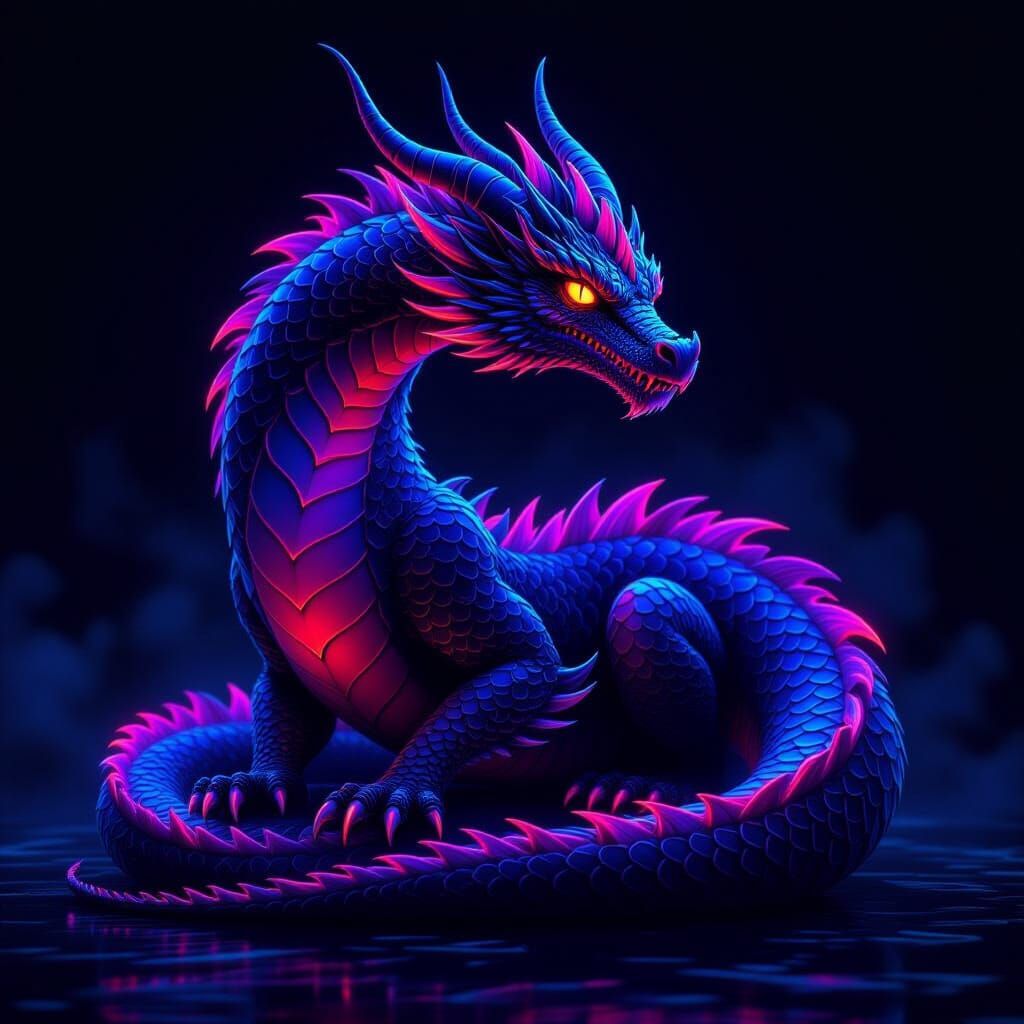 Luminescent Medieval Dragon in Neon Gradient Colors