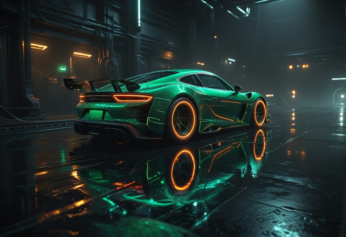 Neon Race Car in Sci-Fi Style