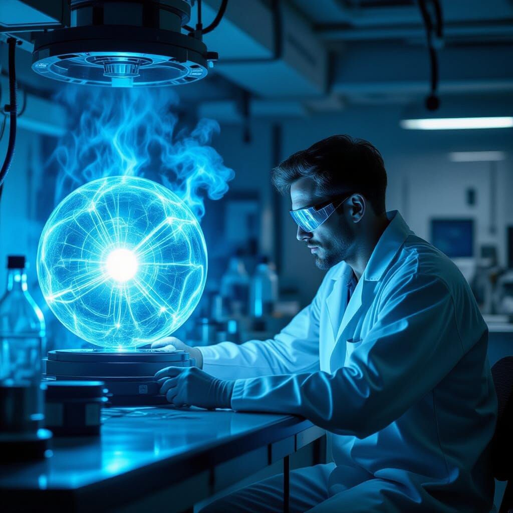 Eerie Blue Criticality Light in Dark Sci-Fi Lab