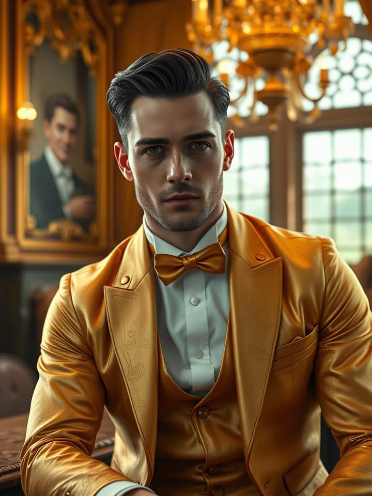 Handsome Man in Golden Dress: 3D Cinematic Render