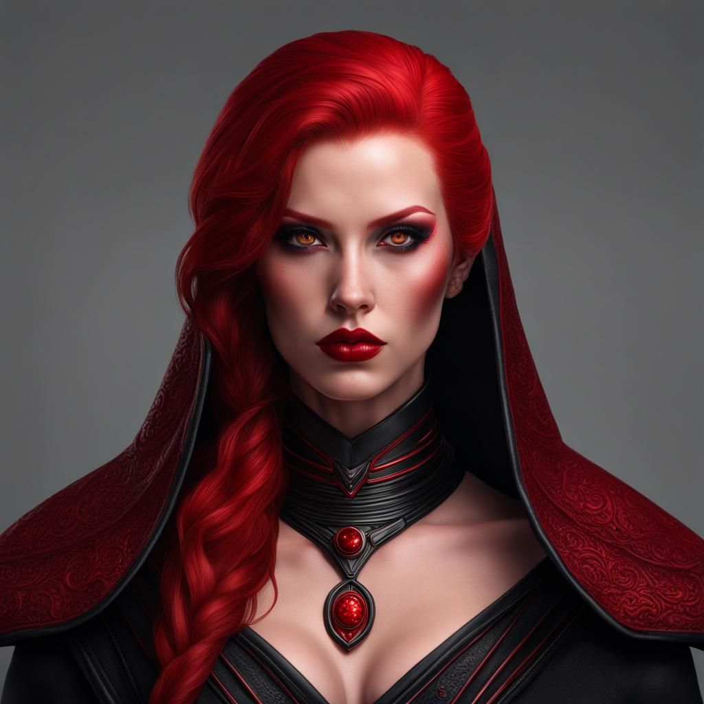 Hyperrealistic Portrait of a Striking Sith Woman