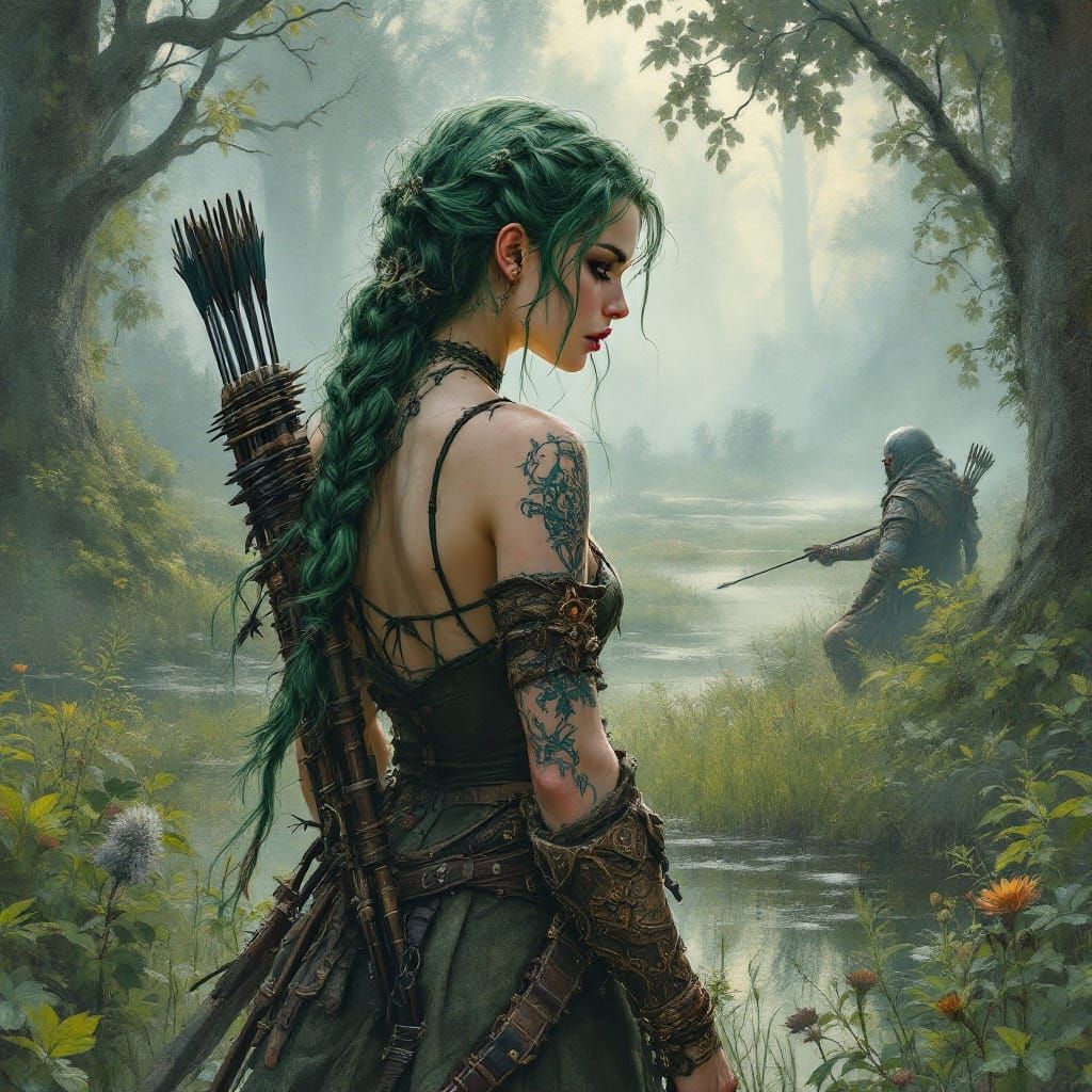 Witcher Dryad Huntress in Morning Forest