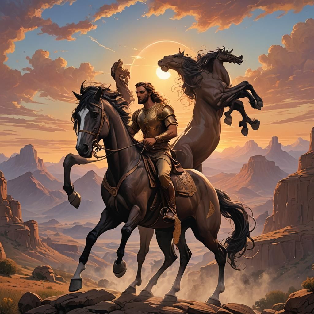 centaur blending human and horse features seamlessly, behind...