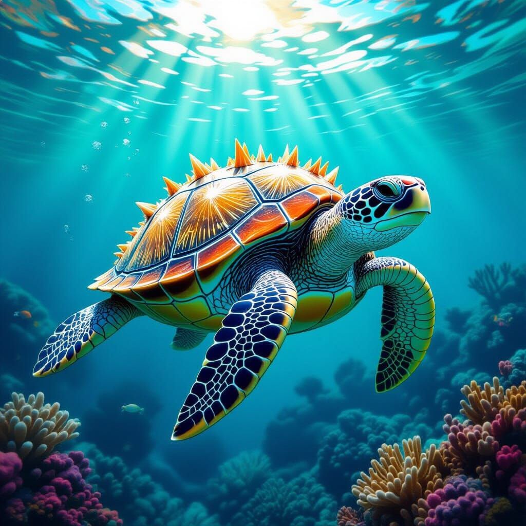 Biomorphic Turtle Urchin Creature in Coral Reef