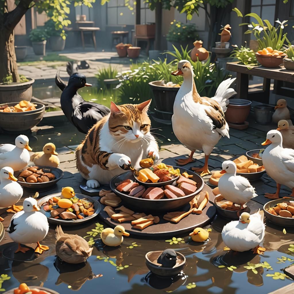 Cat Stealing Food: 3D Anime Art