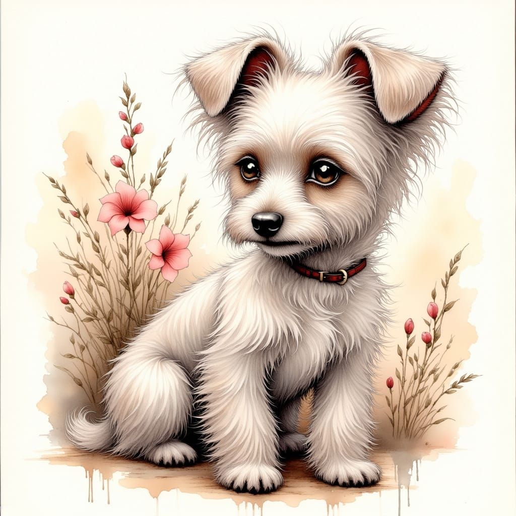 Chinese Crested Dog in Watercolour Style