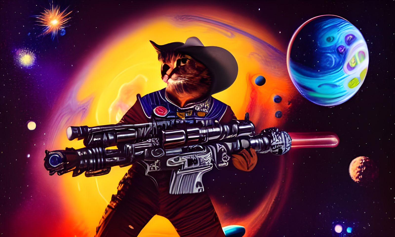 Bejeweled Space Cowboy with Cat Face