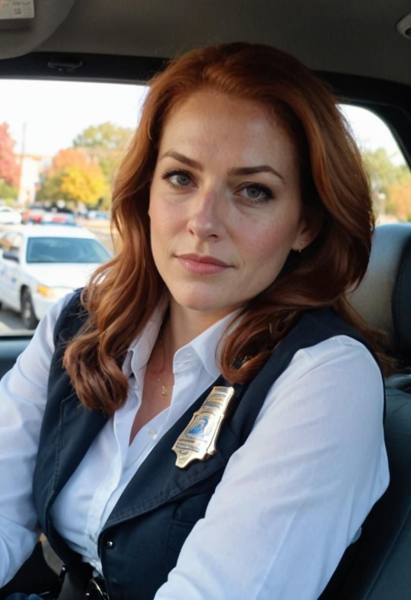 Detective in Patrol Car with Halloween Decorations