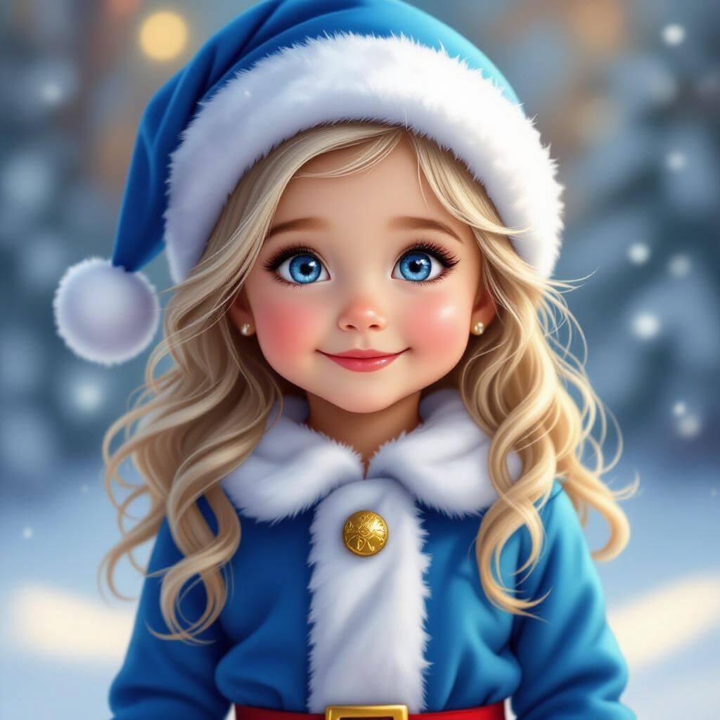Smiling Girl in Whimsical Winter Scene