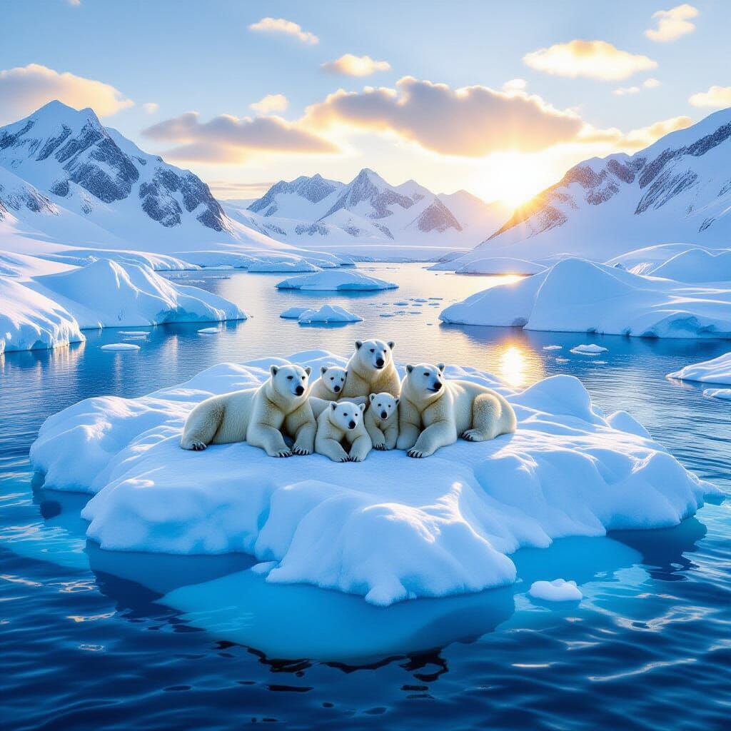 Polar Bears Lounging on Iceberg in Golden Light