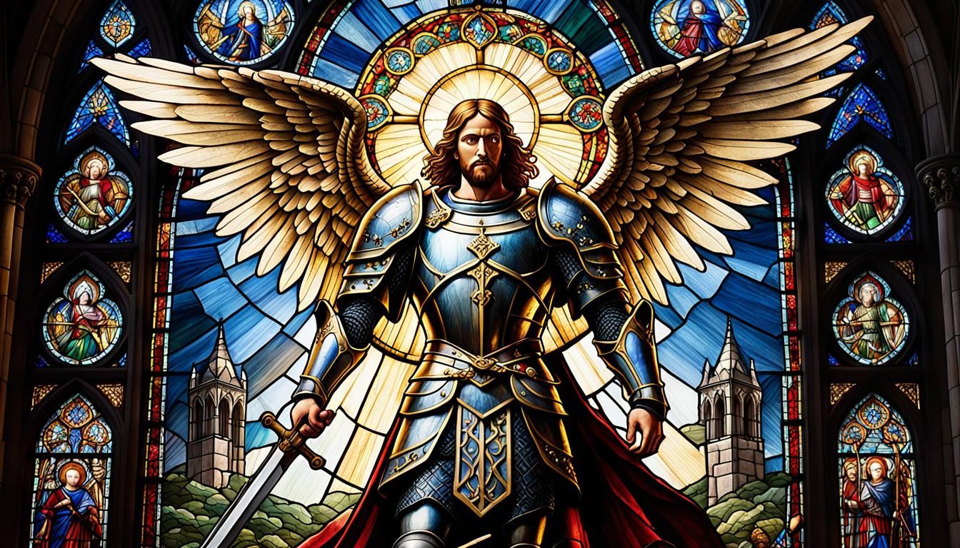 Archangel Michael Slaying Dragon in Gothic Style