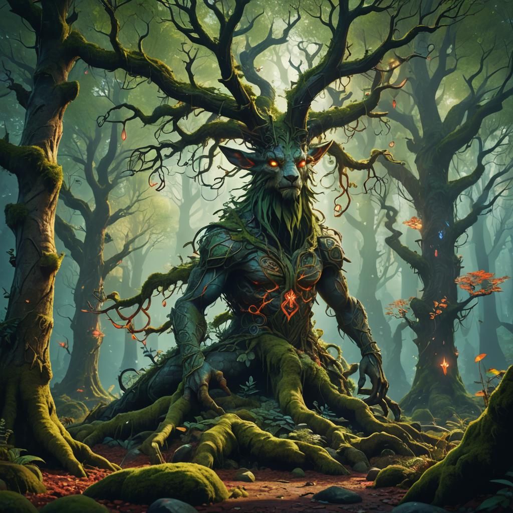Mystical Forest Creature in Vibrant Fantasy Art