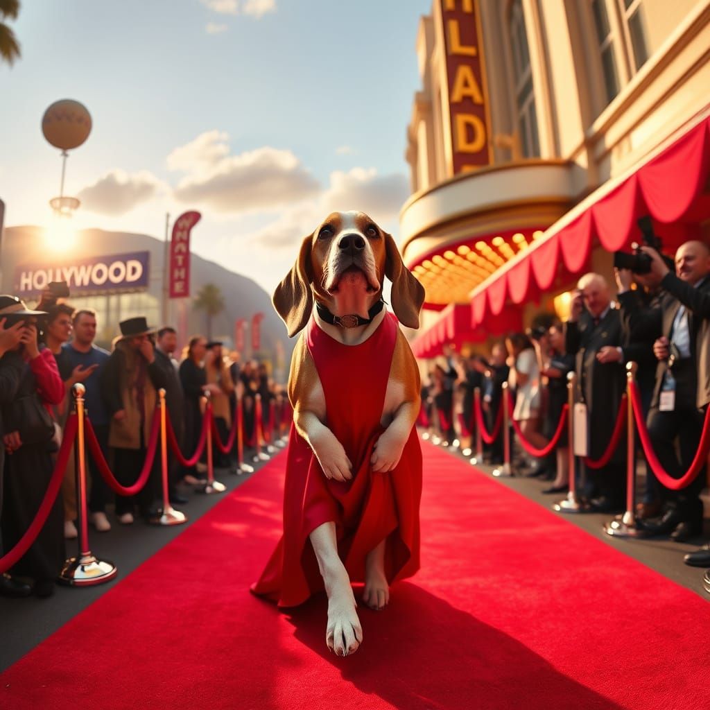 Glamorous Beagle Struts Down Red Carpet on Oscar Night