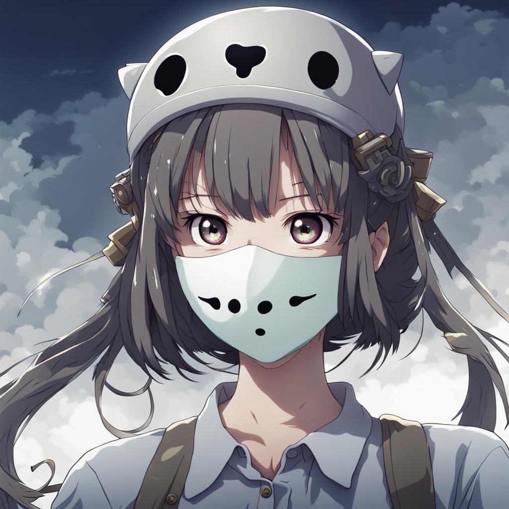 Girl with Ghost Mask in Anime War Scene