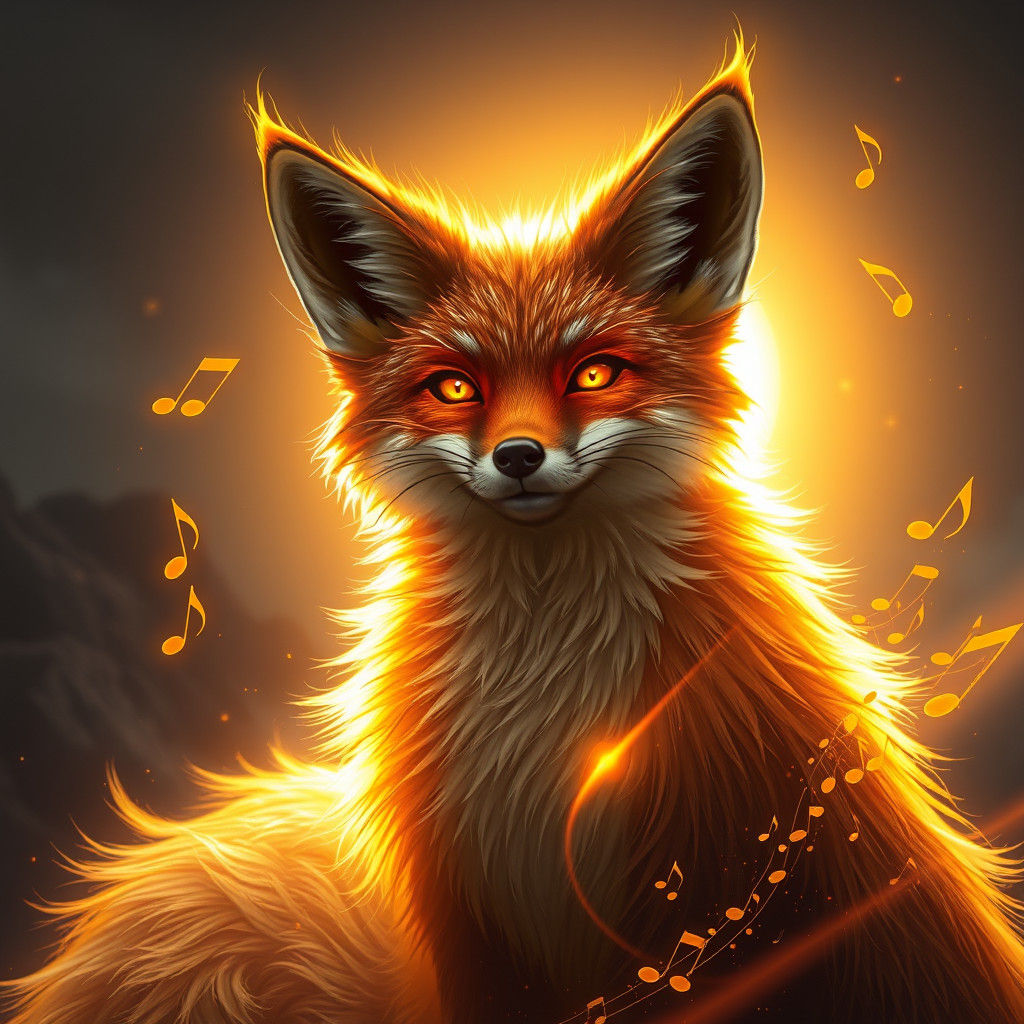 Glowing Fox with Golden Lining and Music Notes