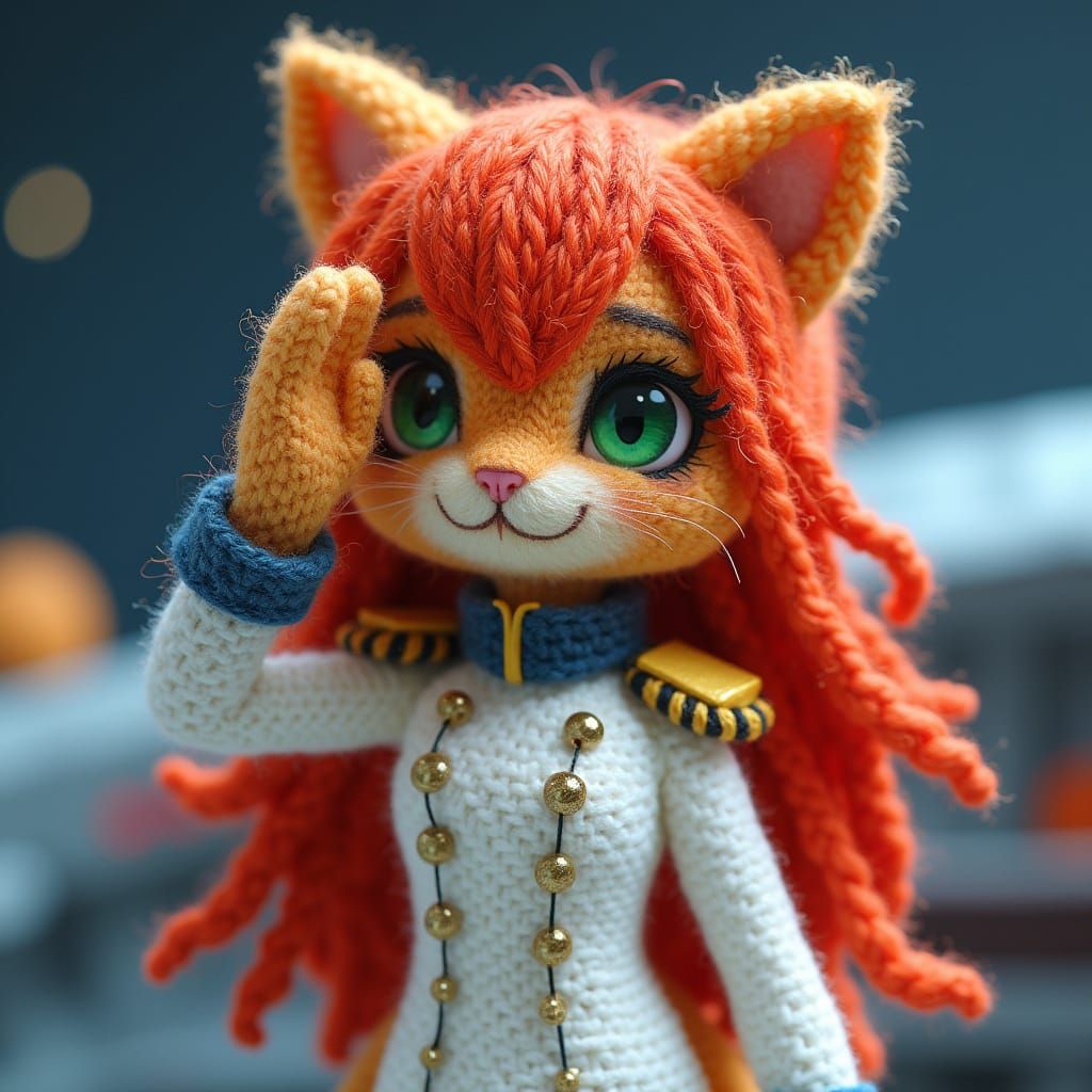 3D Yarn Art: Cute Cat-Girl Admiral Saluting
