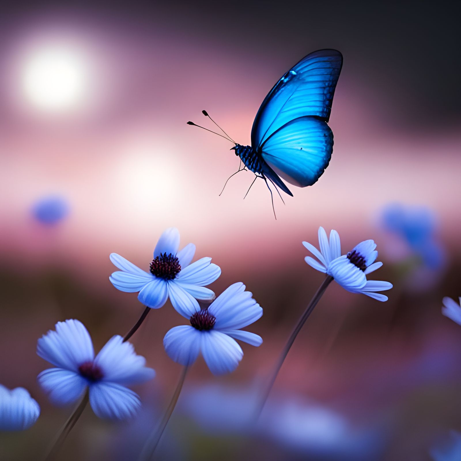 Blue Butterflies in Moonlit Forest: Professional Photography