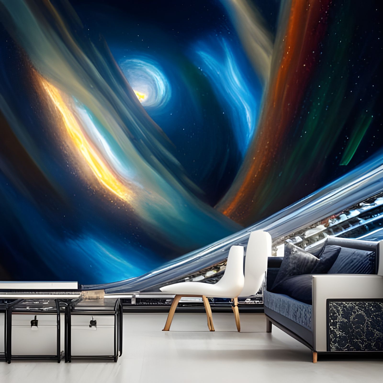 Luminous Space Station: Chrome Oil Painting