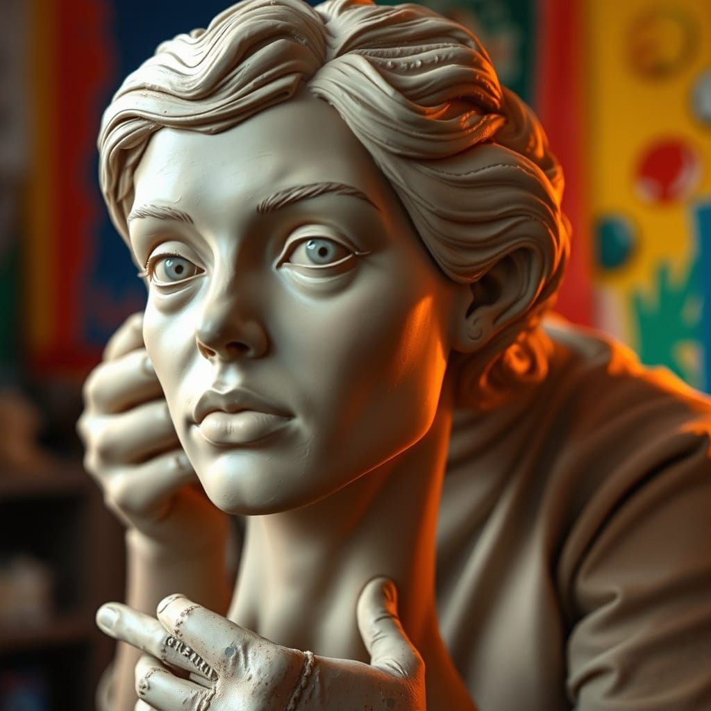 Hyperrealistic Clay Sculpture of Woman's Head