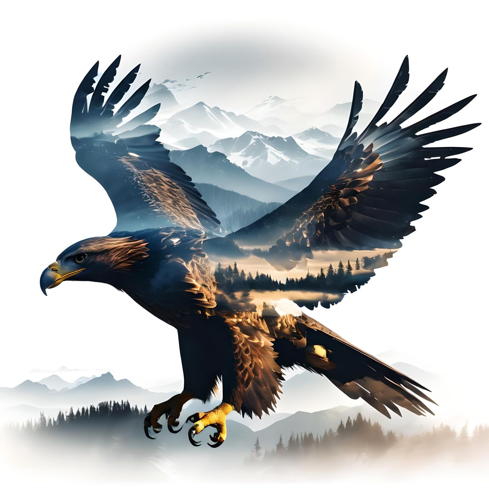 Double Exposure: Eagle Silhouette with Landscape