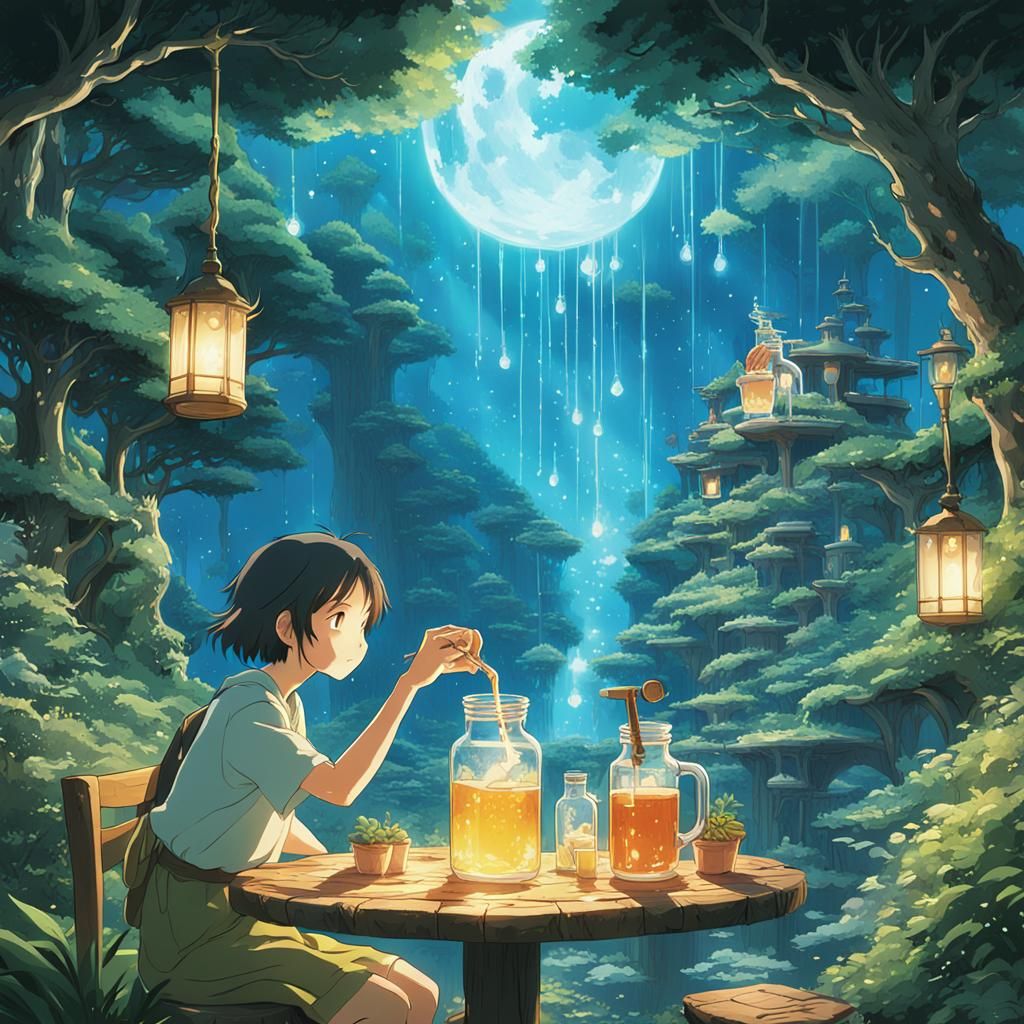 Fairies Drinking Magic Elixir in Anime Style