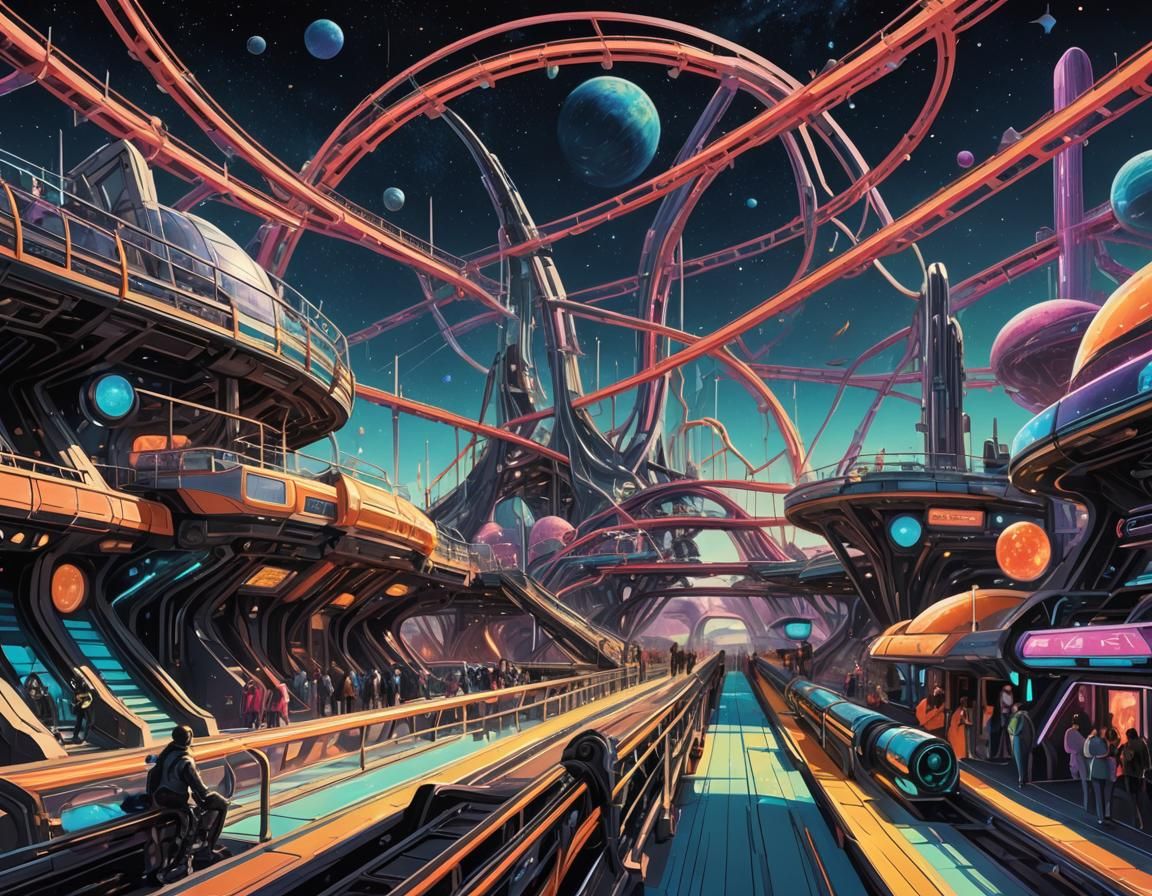 Futuristic Space Theme Park with Interstellar Scenery