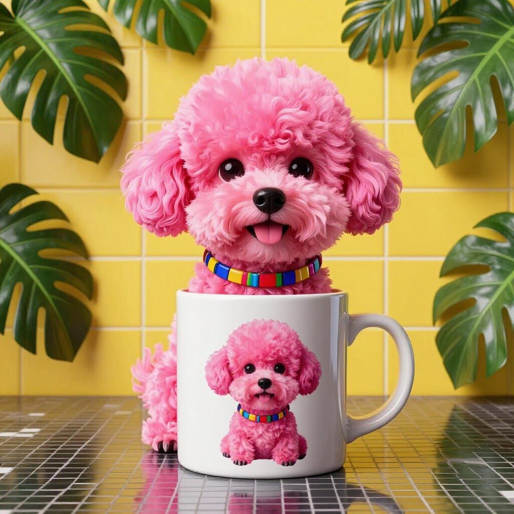 Vibrant 3D Bichon Frise Sculpture in a Mug