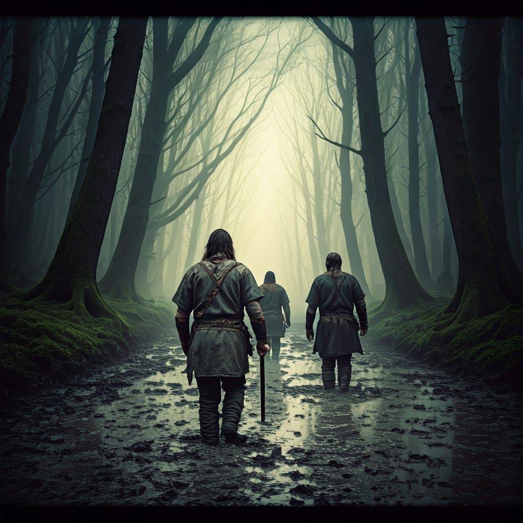 Celtic Warriors in Dark Forest, Cinematic 35mm