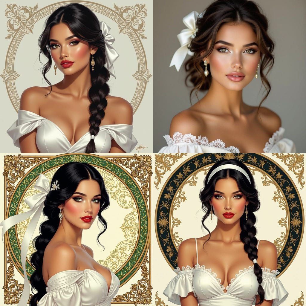 Elegant Braided Woman in White Dress: Digital Portrait