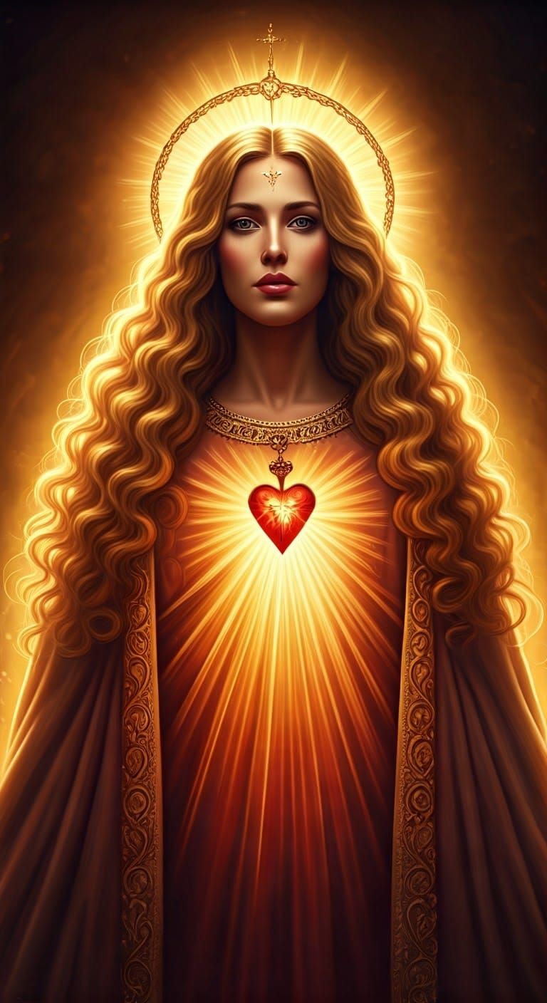 Goddess in Golden Jesus-Inspired Gown with Cross Crown