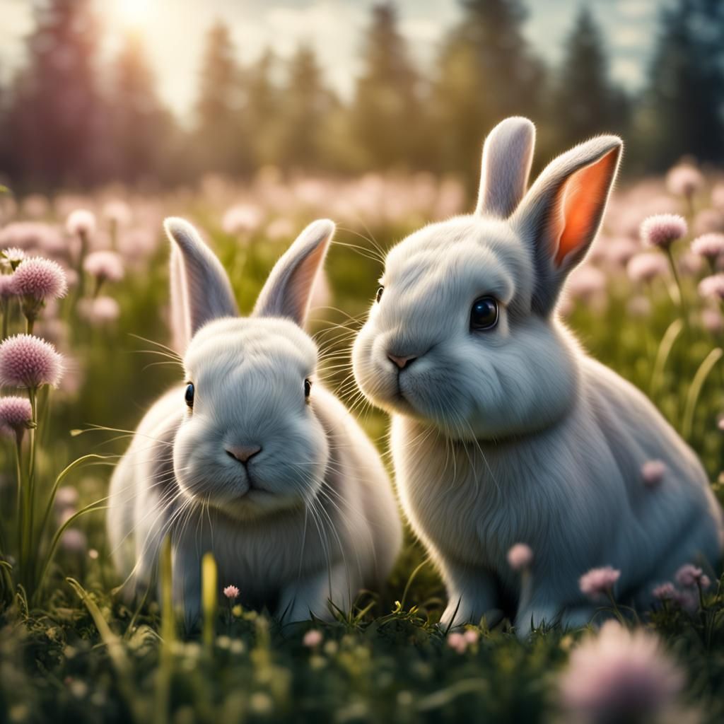 cute bunnies in field