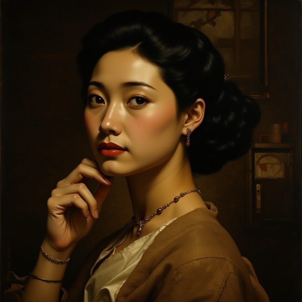 Asian Woman in Elegant Baroque Attire