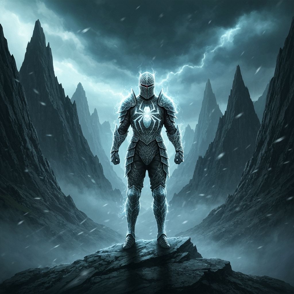 Knight in Spider Silk Armor on Mountain Pass