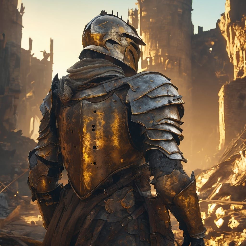 Post-Apocalyptic Knight in Fantasy Digital Painting Style