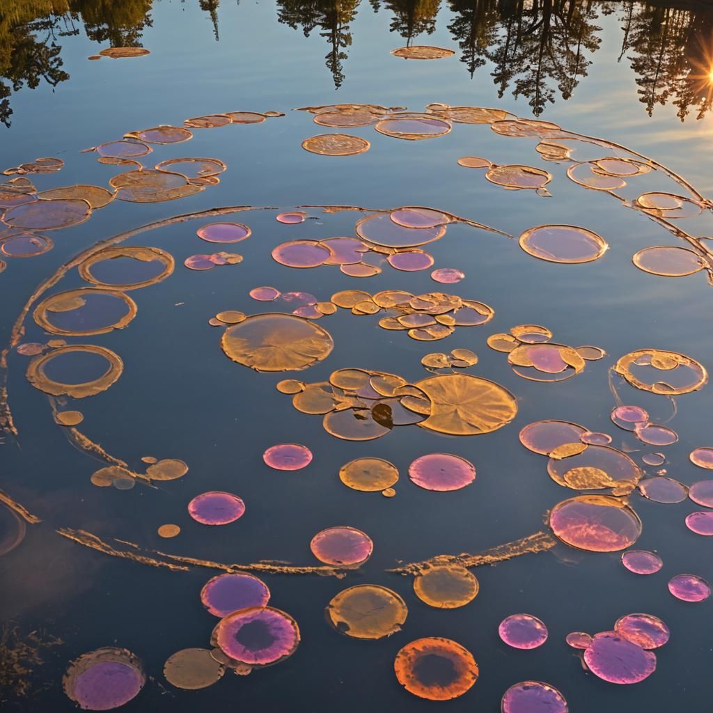 Calm Lake Reflecting Sunset, Oil Painting