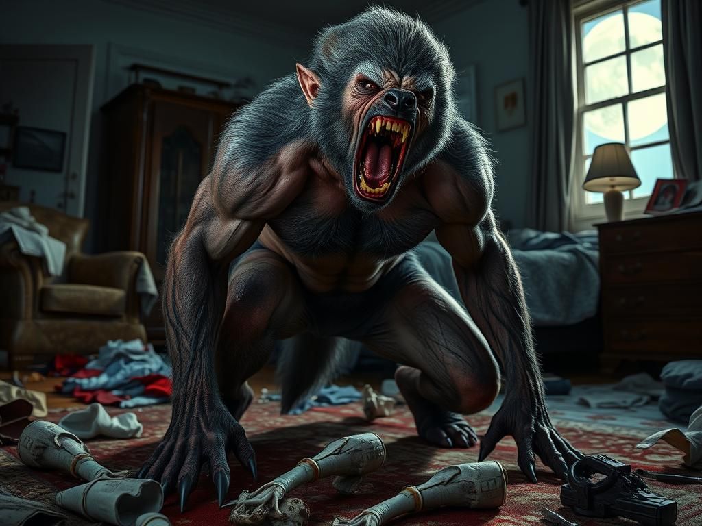 Werewolf Transformation in a Chaotic Bedroom