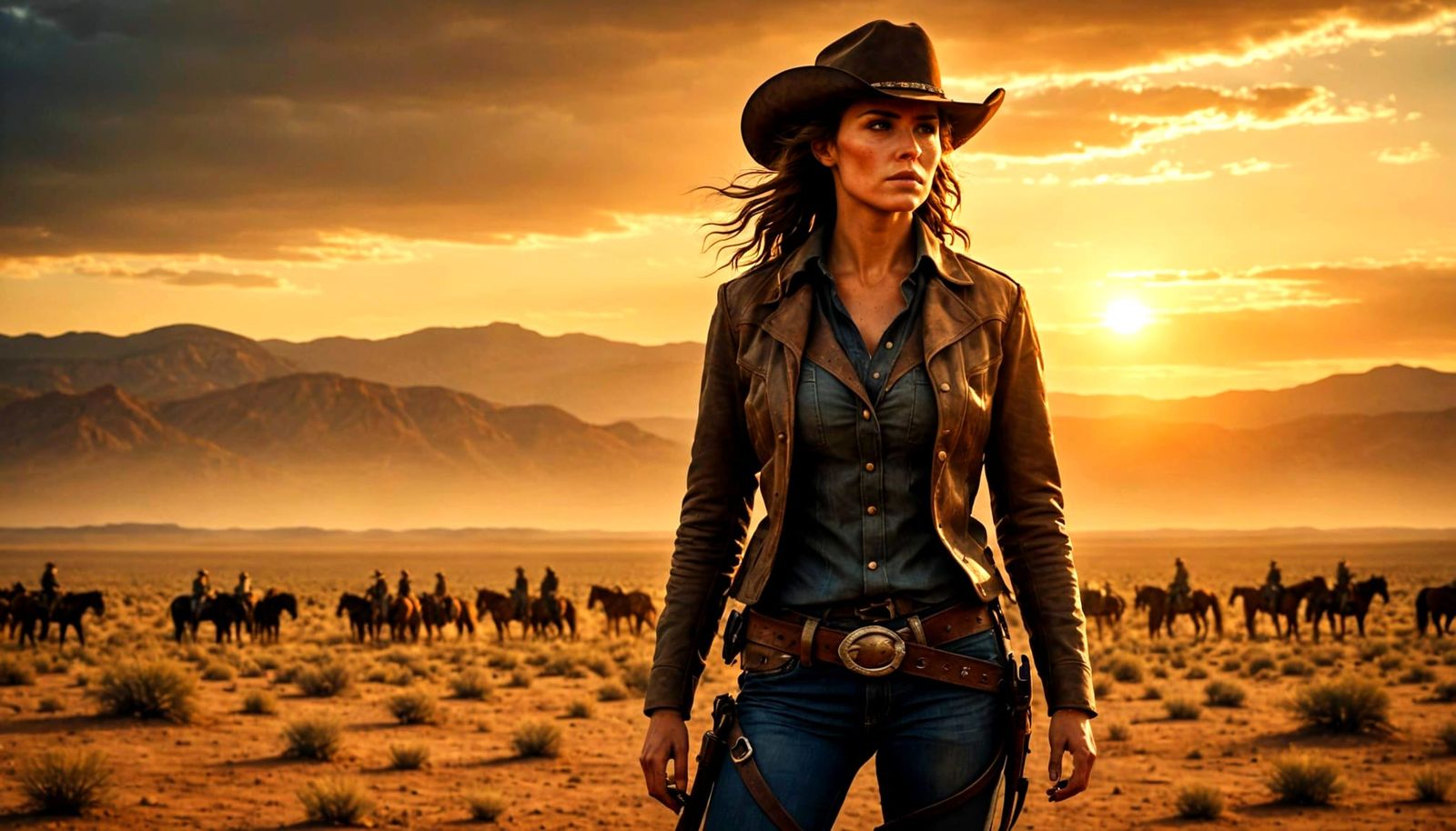 Lone Female Cowboy at Sunset, Vintage Western Poster Art