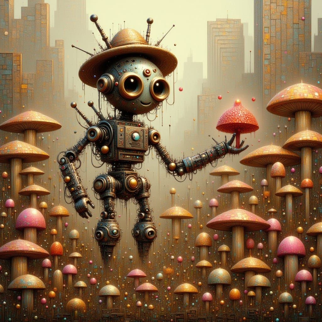 Steampunk Robot Gardener Tends Fantastical Glowing Mushroom ...