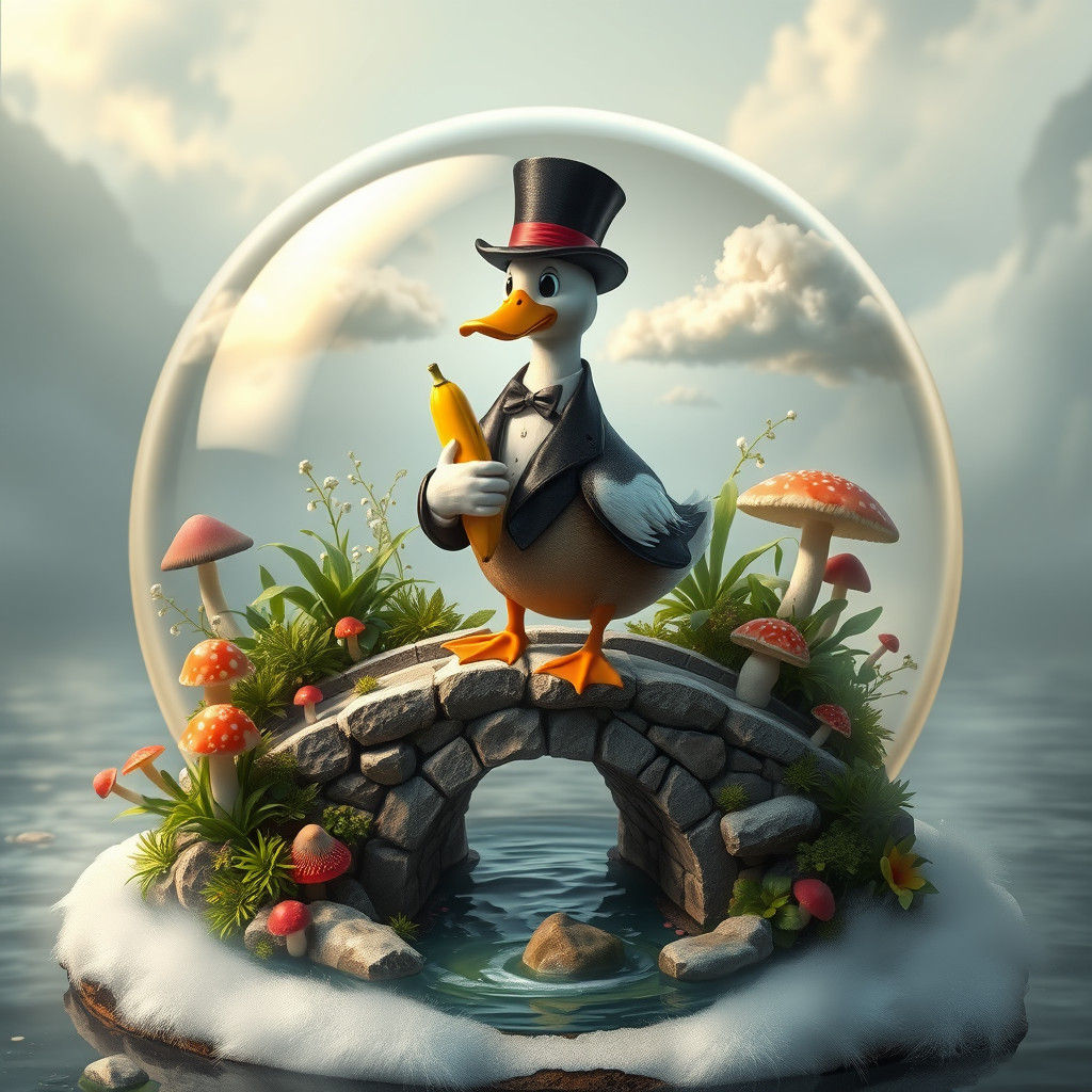 Duck Gentleman in Snow Globe Fantasy Art