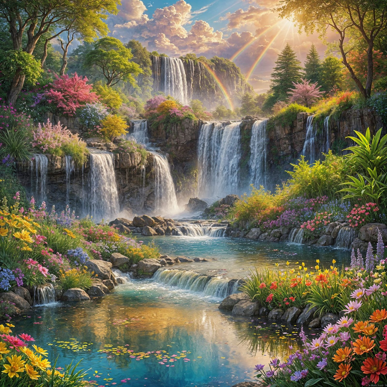 Rainbow Waterfall in Fantasy Landscape