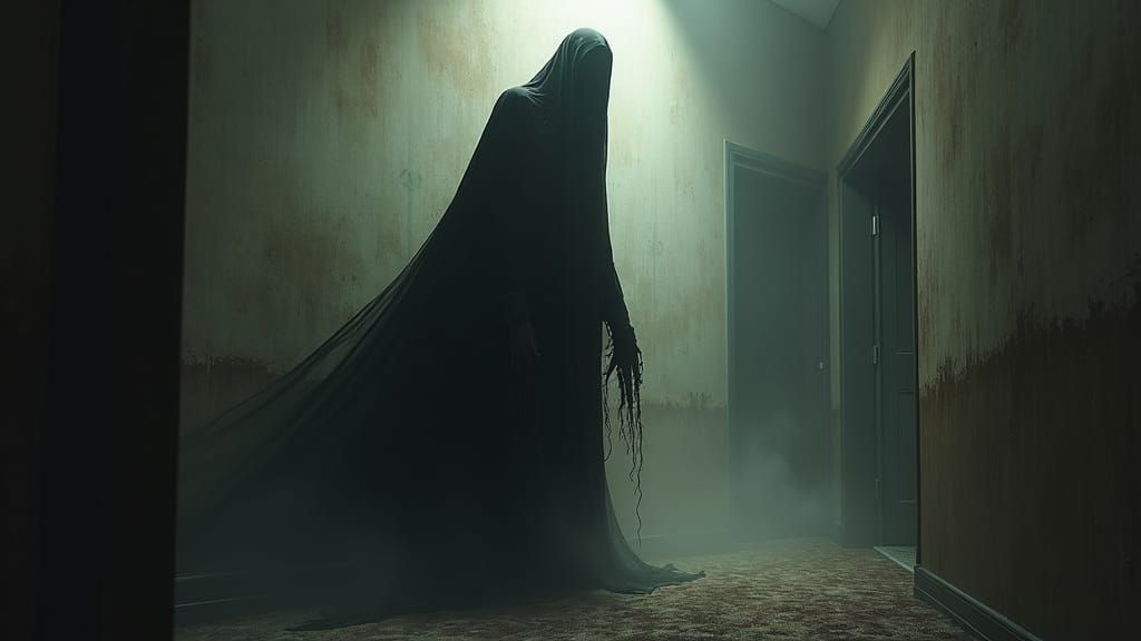 Ominous Shadow Figure Emerging from Darkness