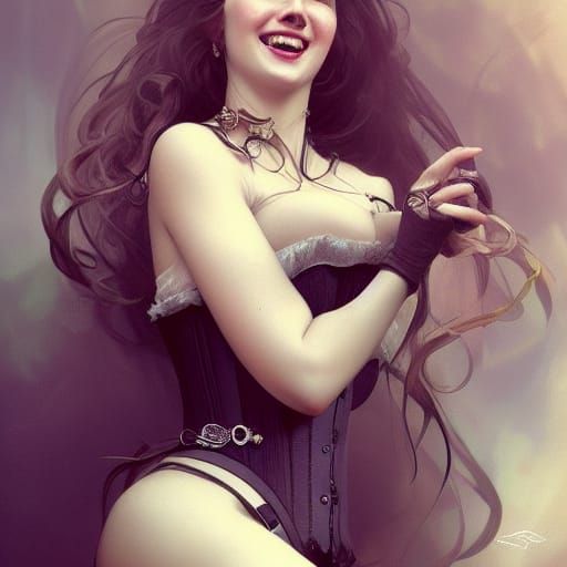 Detailed Portrait of Woman in Corset, Hyperdetailed Art